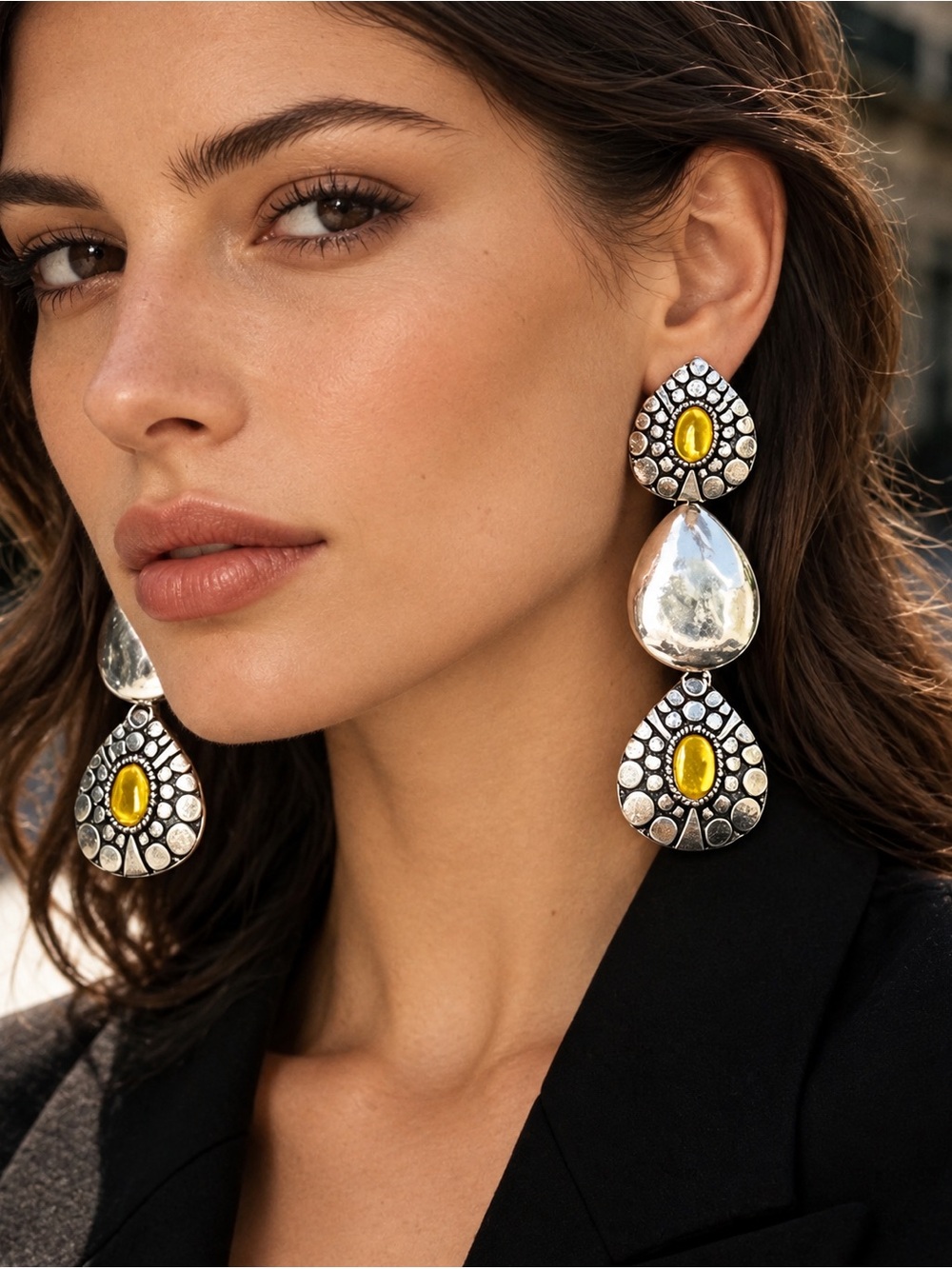 Chunky Silver  Teardrop Statement Earrings